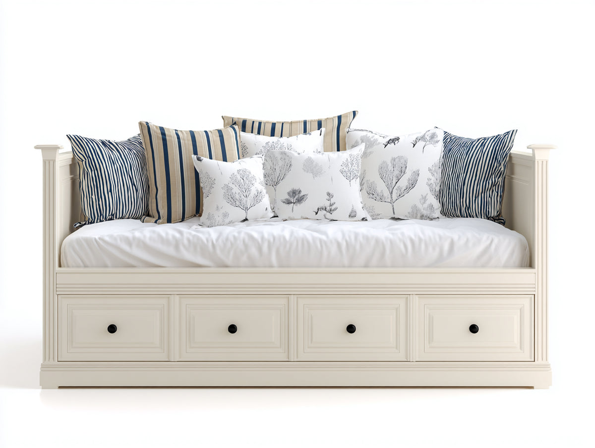 Sofás cama de madera 205 x 100 x 95 cm - Blanco crema - Diseño clásico con 4 cajones integrados