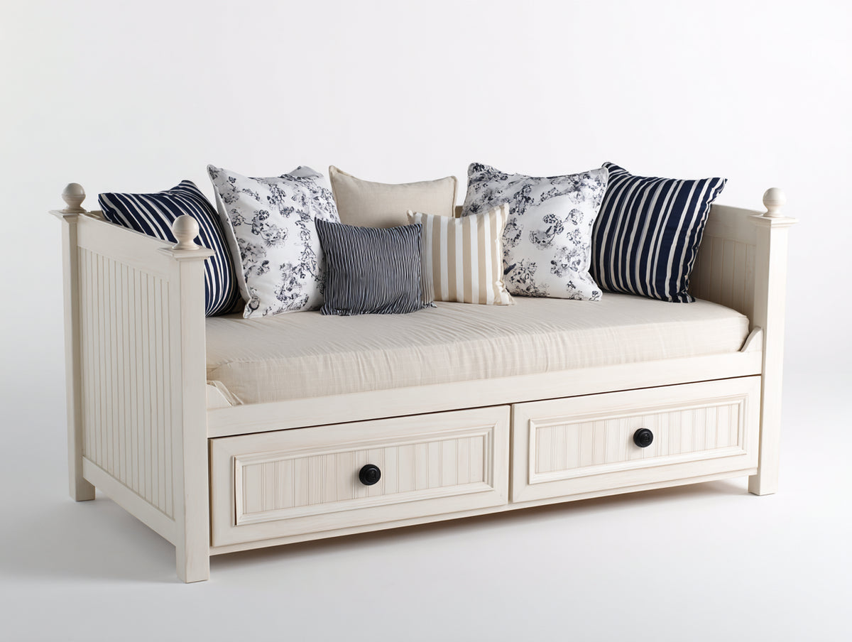 Sofás cama de madera 205x95x90 cm - blanco roto - diseño clásico con 2 cajones