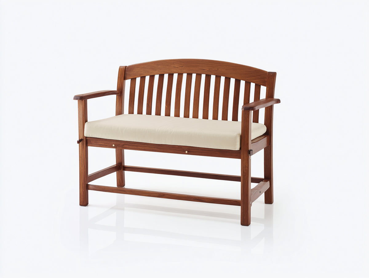 Bancos de jardín de madera 125 x 60 x 105 cm - Marrón oscuro y beige claro - Diseño elevado con respaldo curvo y reposabrazos