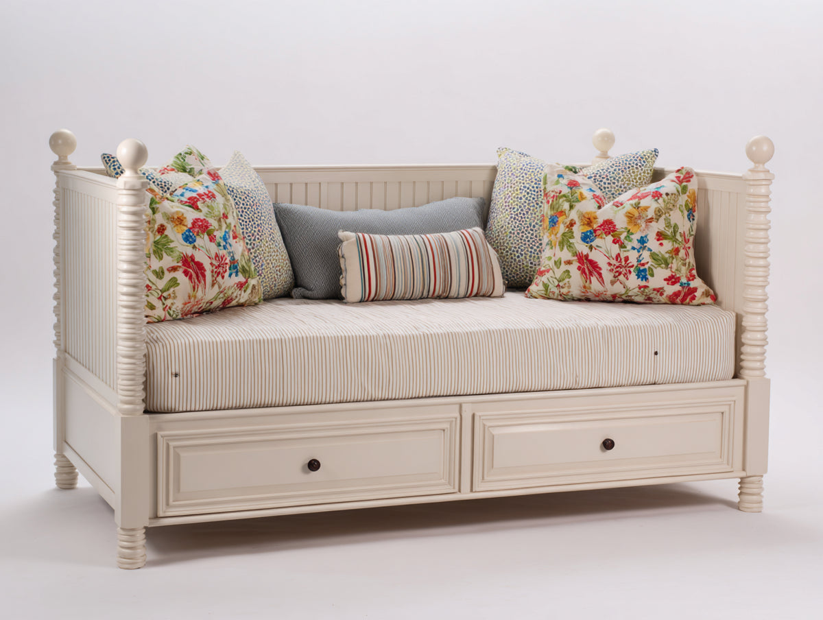 Sofás cama de madera 205x100x95 cm - blanco roto y beige - diseño clásico con 2 cajones