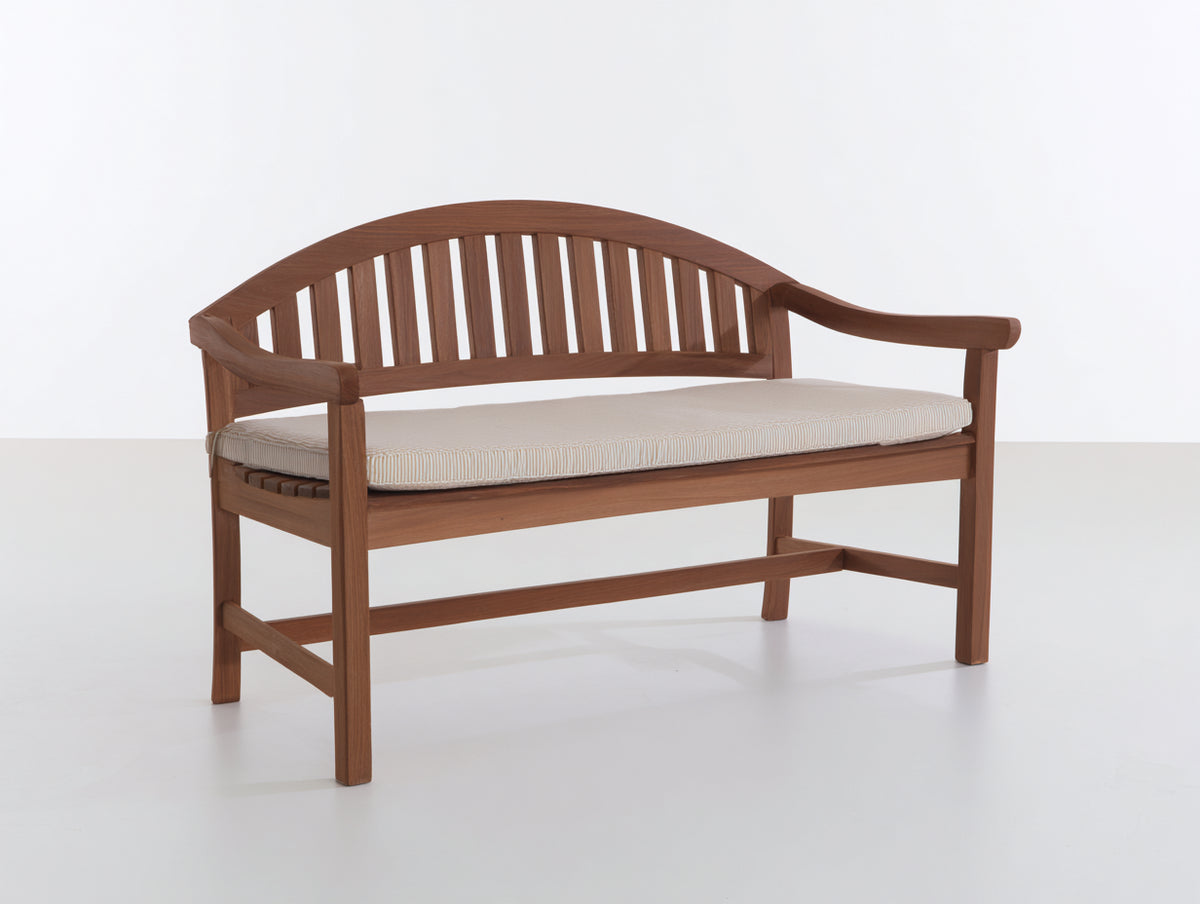 Banco de jardín de madera con cojín 160x65x95 cm - Marrón natural-Beige - Diseño clásico con respaldo curvado para exterior