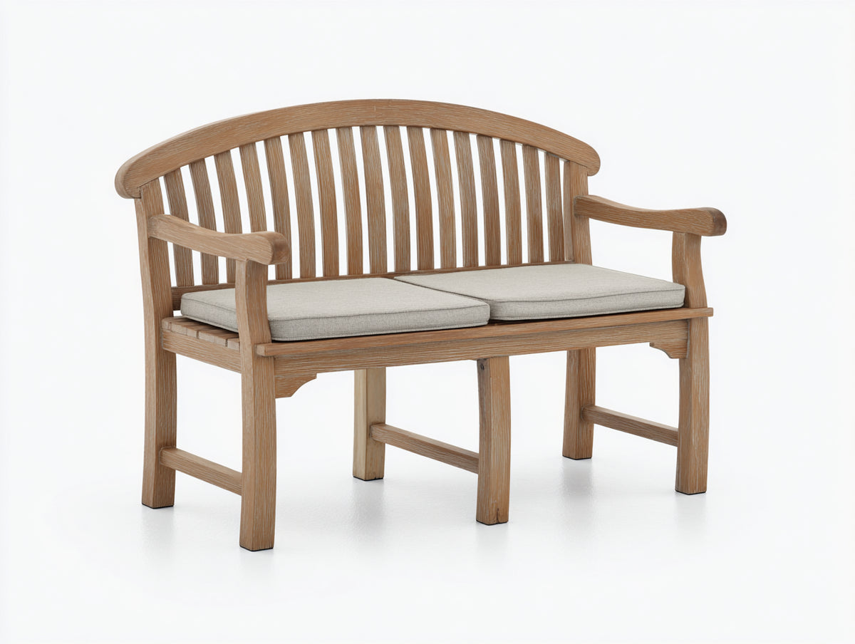 Bancos de jardín - madera y tejido - 130 x 65 x 90 cm - natural-beige - diseño clásico de 2 plazas con respaldo de listones y reposabrazos