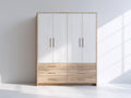 Armarios de madera 160 x 58 x 205 cm - Blanco y marrón natural - Diseño moderno con 4 puertas y 6 cajones