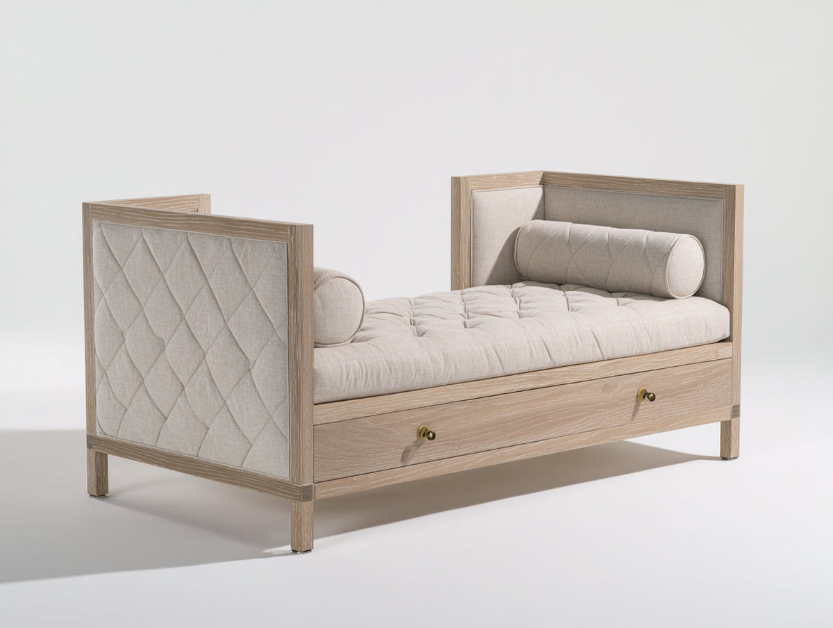 Sofás cama de madera 205x100x98 cm - beige y marrón claro - diseño clásico tapizado con 1 cajón
