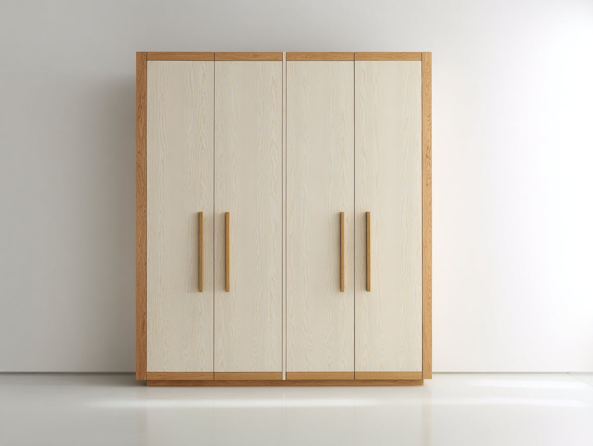 Armarios de madera 180x58x200 cm - blanco roto y madera natural - diseño moderno con 4 puertas