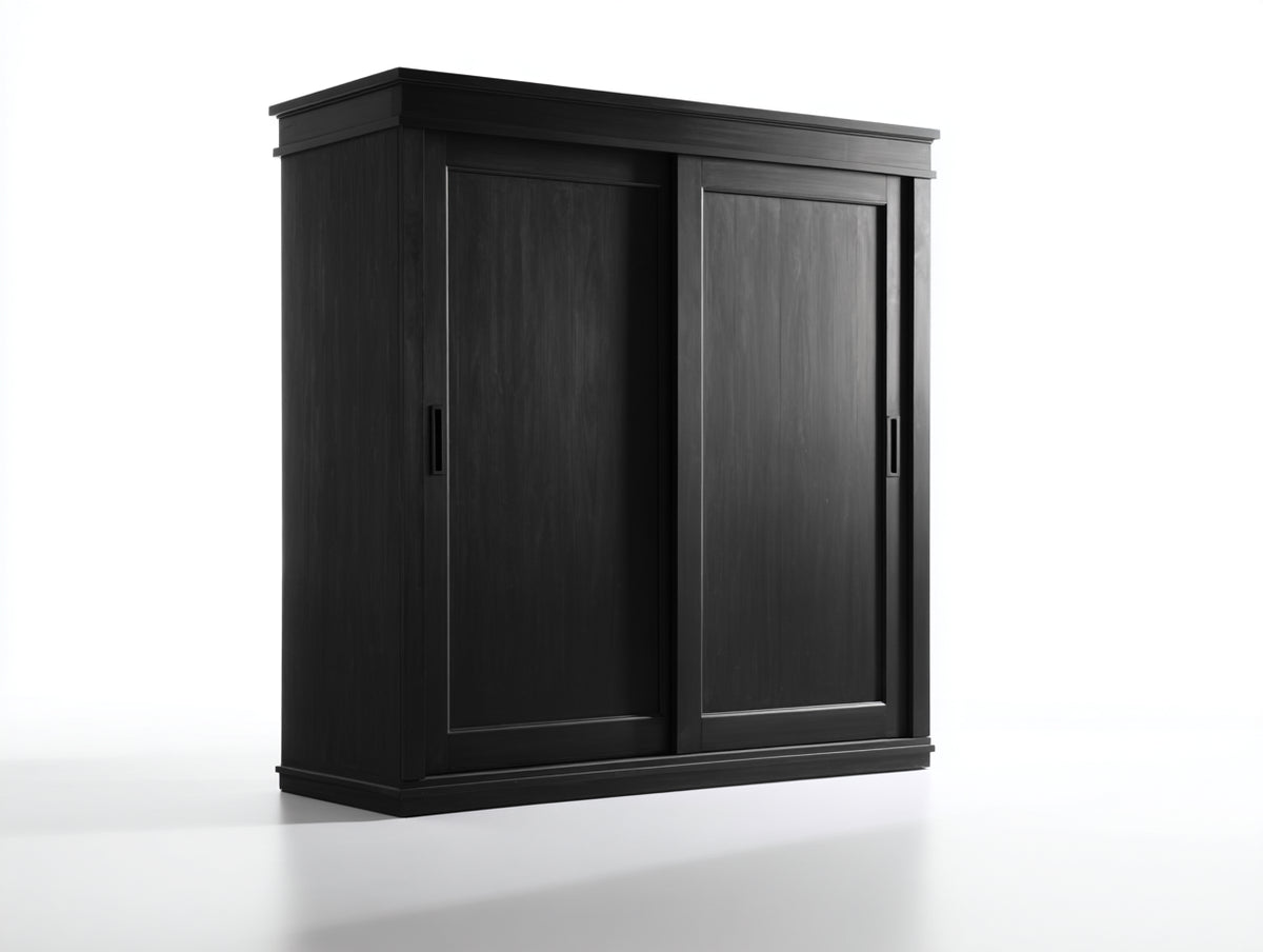 Armarios - madera - 160 x 60 x 190 cm - negro - diseño clásico con 2 puertas correderas
