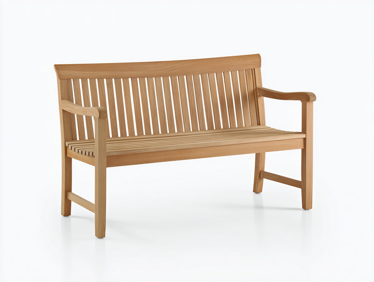 Banco de jardín de madera maciza 160x65x95 cm - Madera natural - Diseño clásico con respaldo de listones para exterior