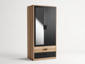 Armarios de madera 100x55x200 cm - marrón natural y negro - diseño moderno con 2 puertas y 2 cajones