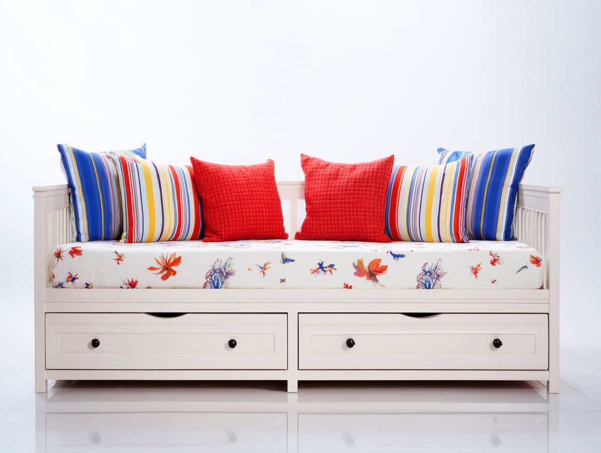 Sofás cama de madera 205 x 100 x 95 cm - Blanco crema - Diseño clásico con 2 cajones integrados