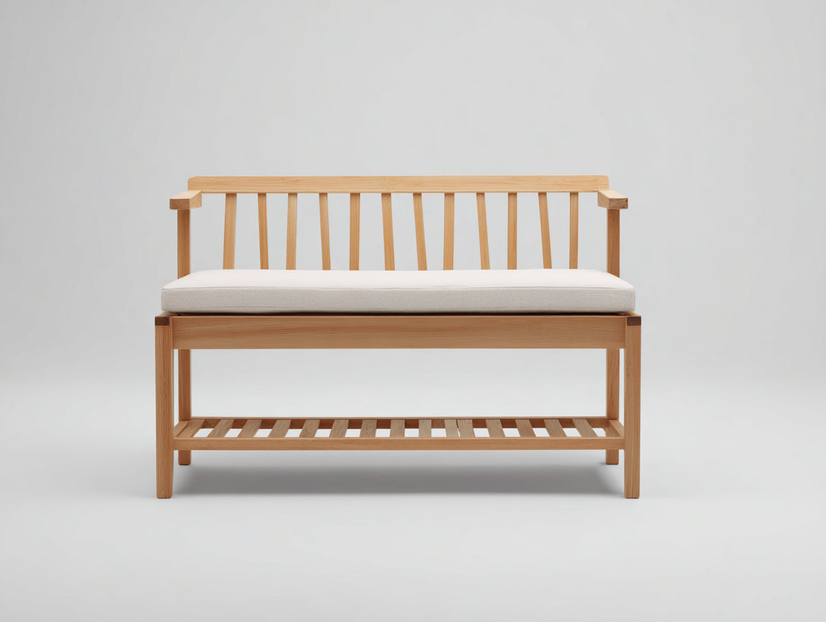 Bancos de jardín de madera 125x55x95 cm - marrón natural y beige claro - diseño moderno con respaldo de listones y estante inferior