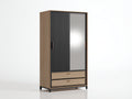 Armarios - madera metal y espejo - 110 x 55 x 190 cm - natural-negro - diseño moderno con 2 puertas y 2 cajones