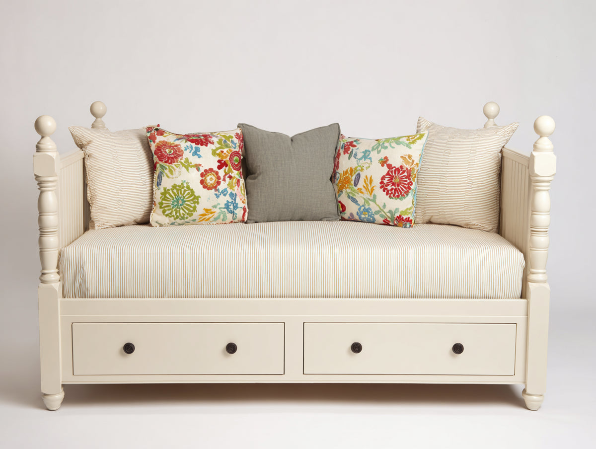 Sofás cama de madera 200x92x88 cm - blanco roto - diseño clásico con 2 cajones