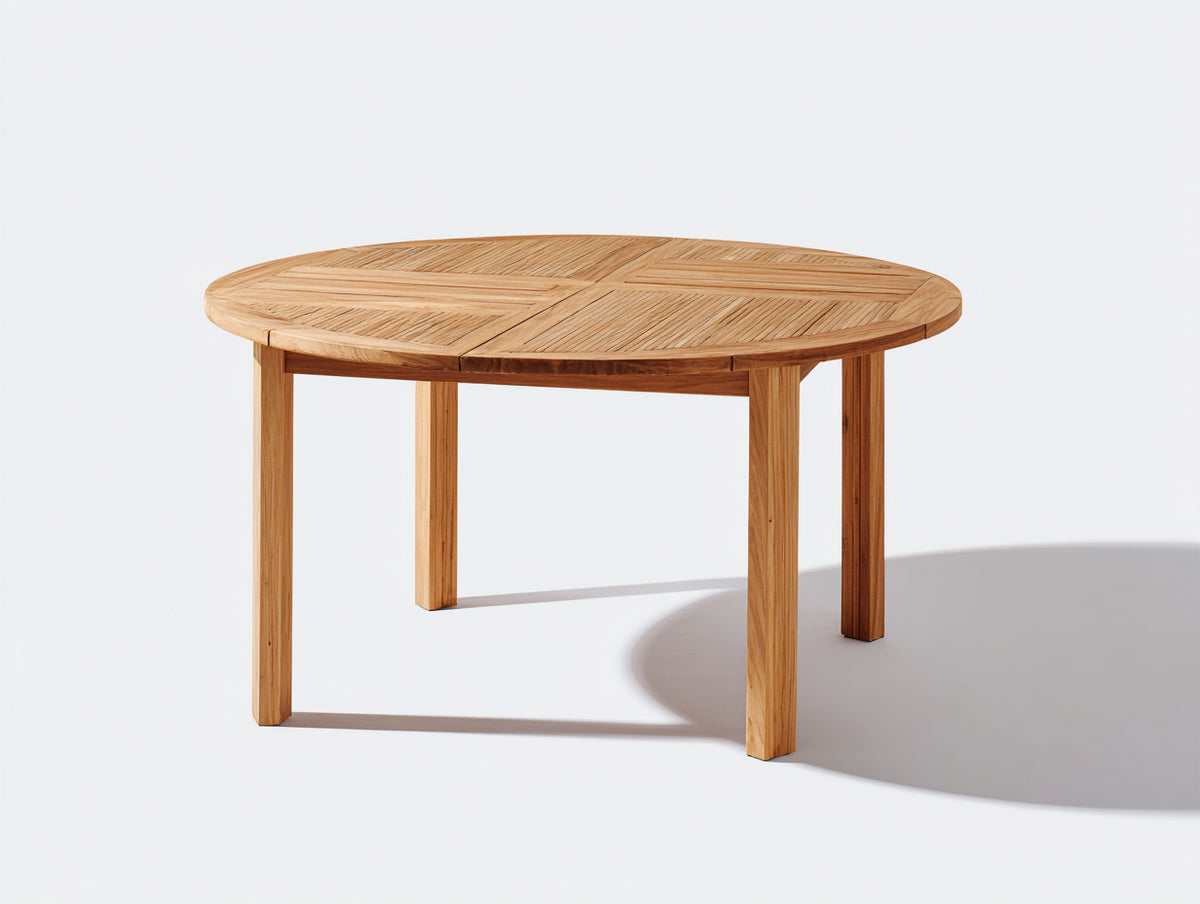 Mesas de jardín de madera maciza 120 x 120 x 75 cm - marrón natural - diseño redondo con tablero geométrico