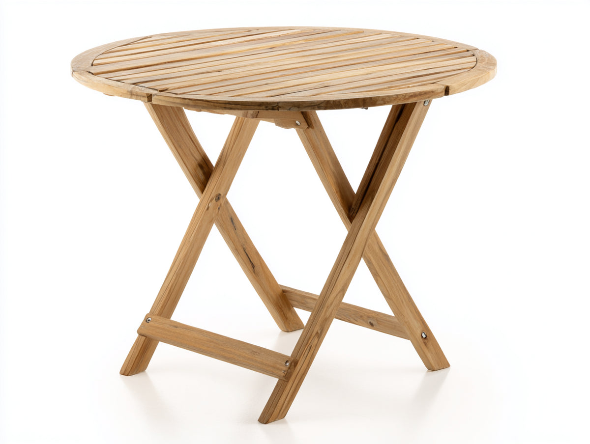 Mesas de jardín plegable de madera maciza 80 x 80 x 75 cm - marrón natural - diseño redondo con tablero de lamas
