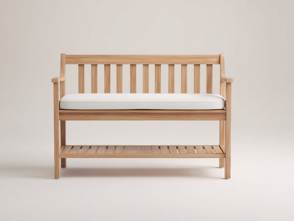 Bancos de jardín - madera y tejido - 135 x 60 x 92 cm - natural-beige claro - diseño de 2 plazas con respaldo de listones y estante inferior