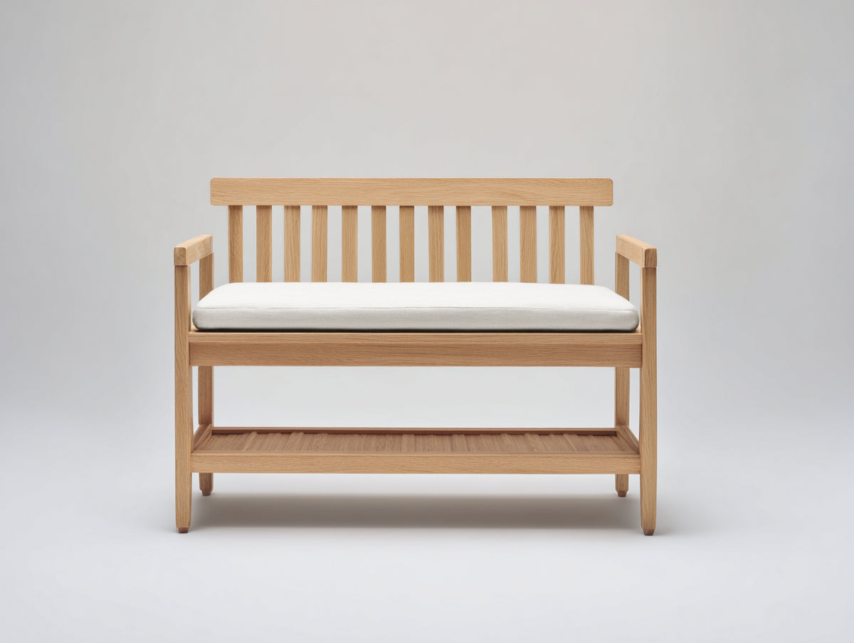 Bancos de jardín de madera 125 x 55 x 95 cm - Marrón natural y blanco crema - Diseño moderno con estante inferior