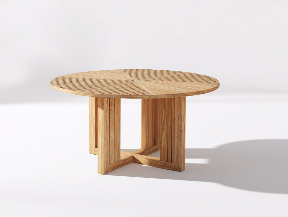 Mesas de jardín de madera maciza - 140 x 140 x 75 cm - madera natural - diseño redondo con base central