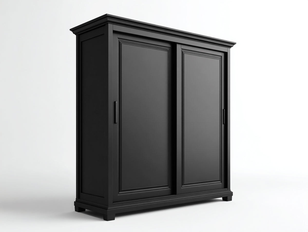 Armario de dos puertas de madera 180x60x200 cm - Negro - Diseño clásico elegante con amplio almacenamiento