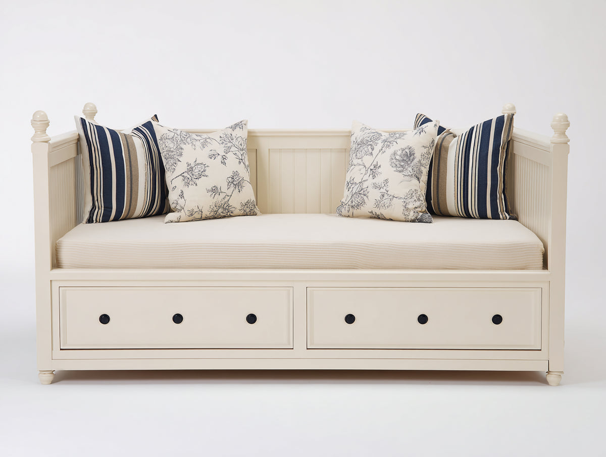 Sofás cama - madera - 210 x 100 x 95 cm - blanco crema - diseño clásico con 2 cajones de almacenamiento