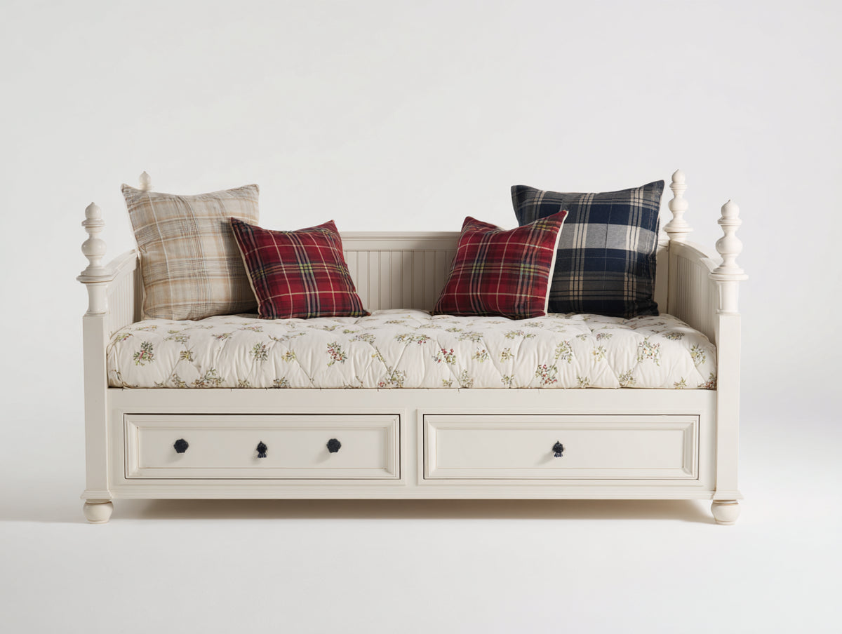 Sofás cama de madera 205x95x90 cm - blanco roto - diseño clásico con 2 cajones